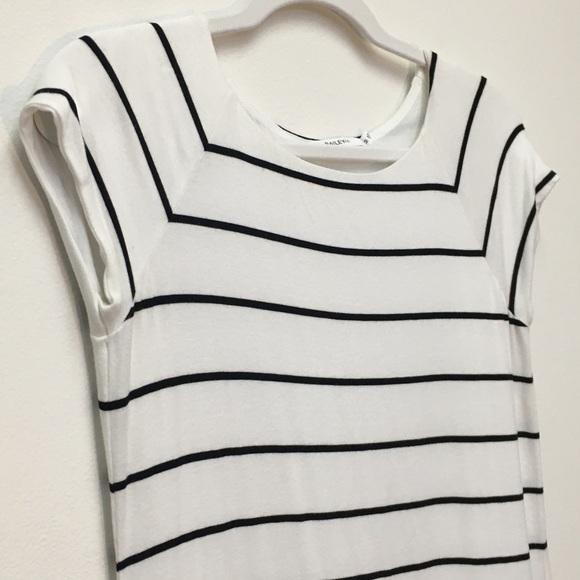 Bailey 44 Faux Leather Cotton Shift Dress Medium Stripe 60’s Vibe Casual Stretch - Picture 3 of 8